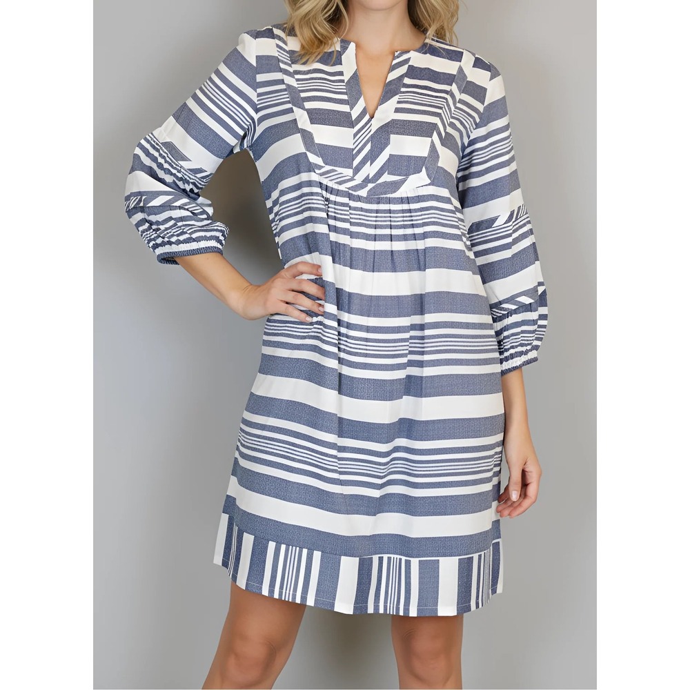 NWT La Plage Jordan Blue White Striped Coastal Dress XS 3/4